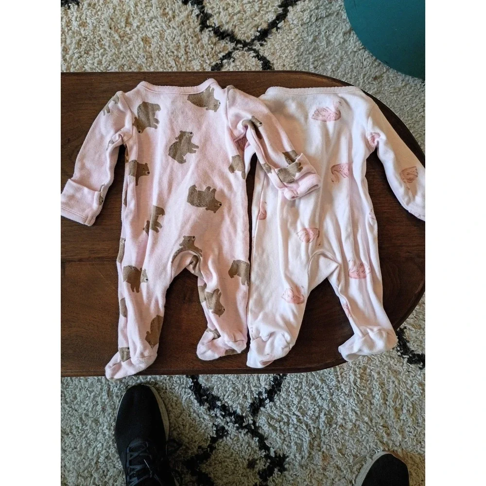 Carters Child of Mine Preemie Sleep and Play 2 Pack Pink Bear Swan FootedPajamas